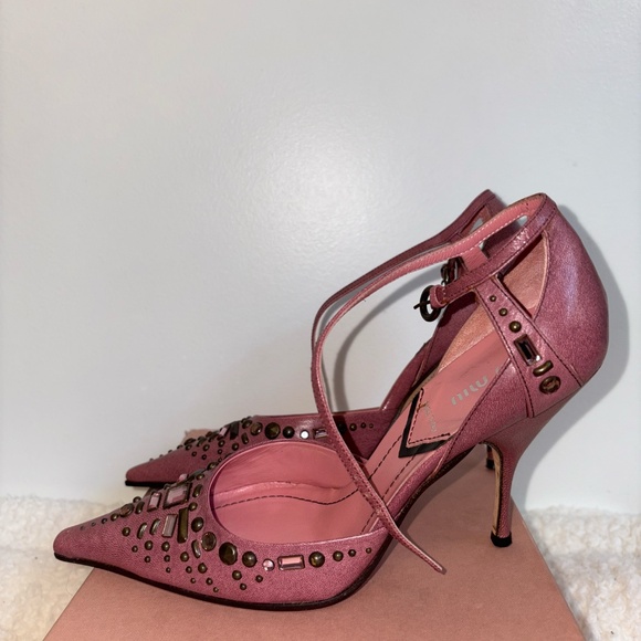 Miu Miu Pink Embellished Heels - Picture 2 of 4